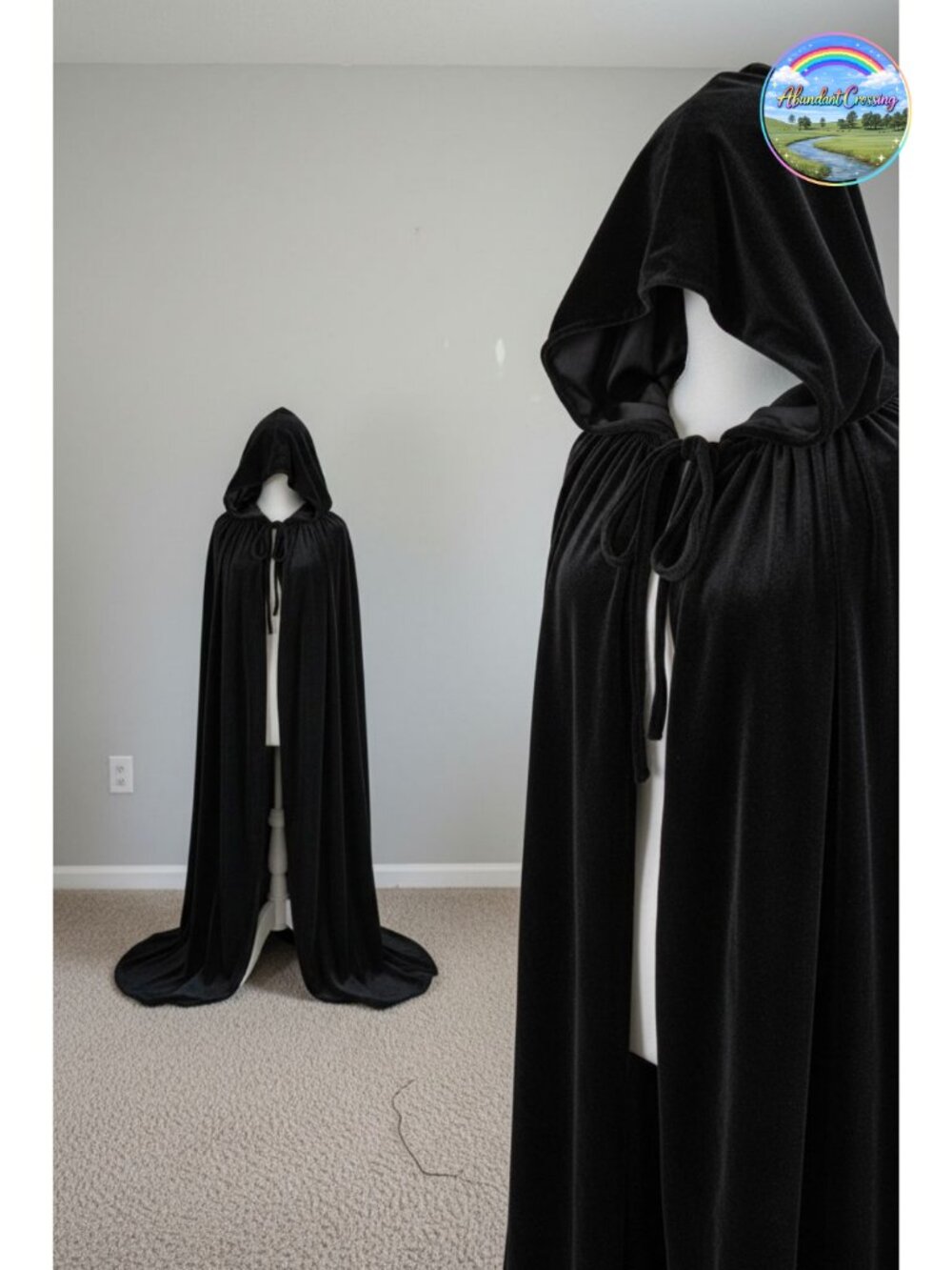 Reversible Velvet Hooded Cape Cloak with Satin Lining